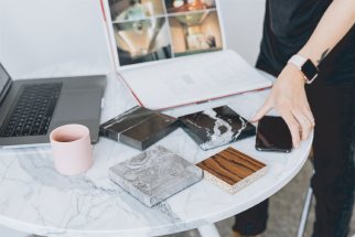 Material samples on a design table